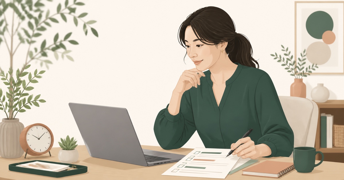 自宅で在宅・時短求人の条件を比較する女性