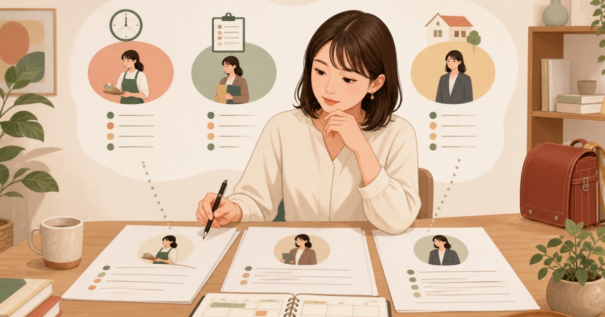 パート・派遣・正社員の働き方を比較する女性のイラスト