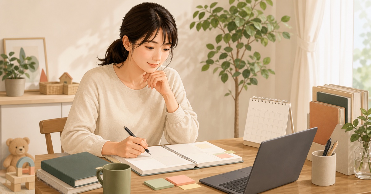 社労士資格の学習計画を立て、再就職を考える母親