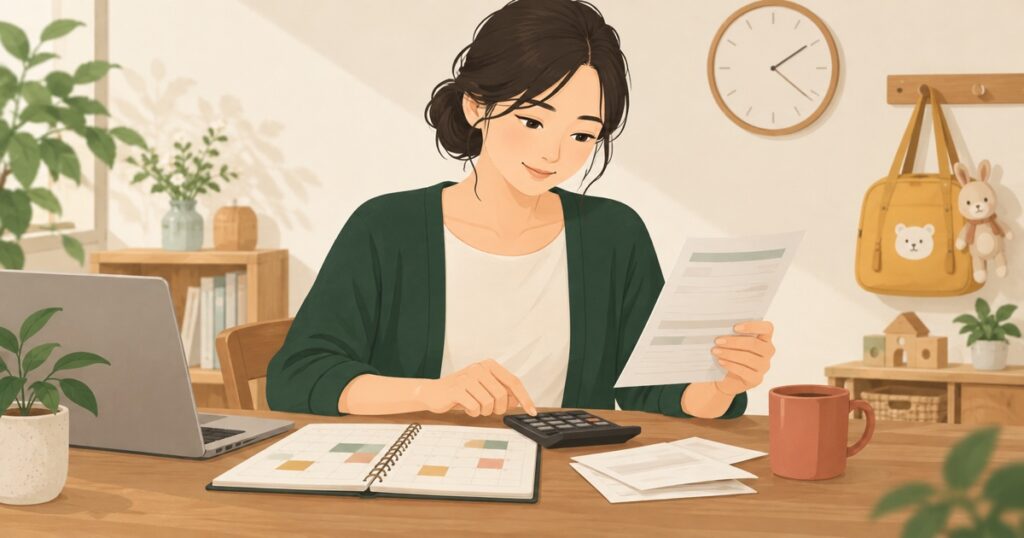 育児時短就業給付金の対象と支給額を確認する母親