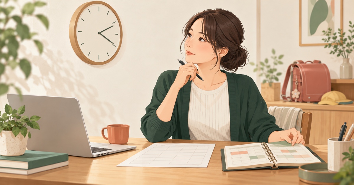 育児中の残業時間と勤務予定を確認する母親