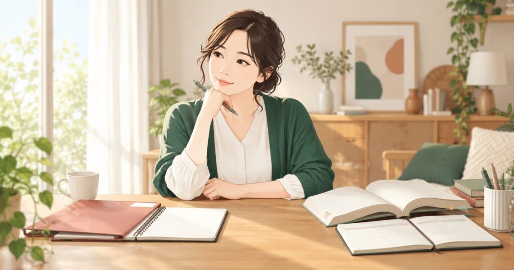 資格学習と再就職活動の進め方を比較する母親