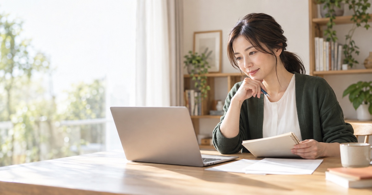 育児ブランク後の自己PRを整理する母親
