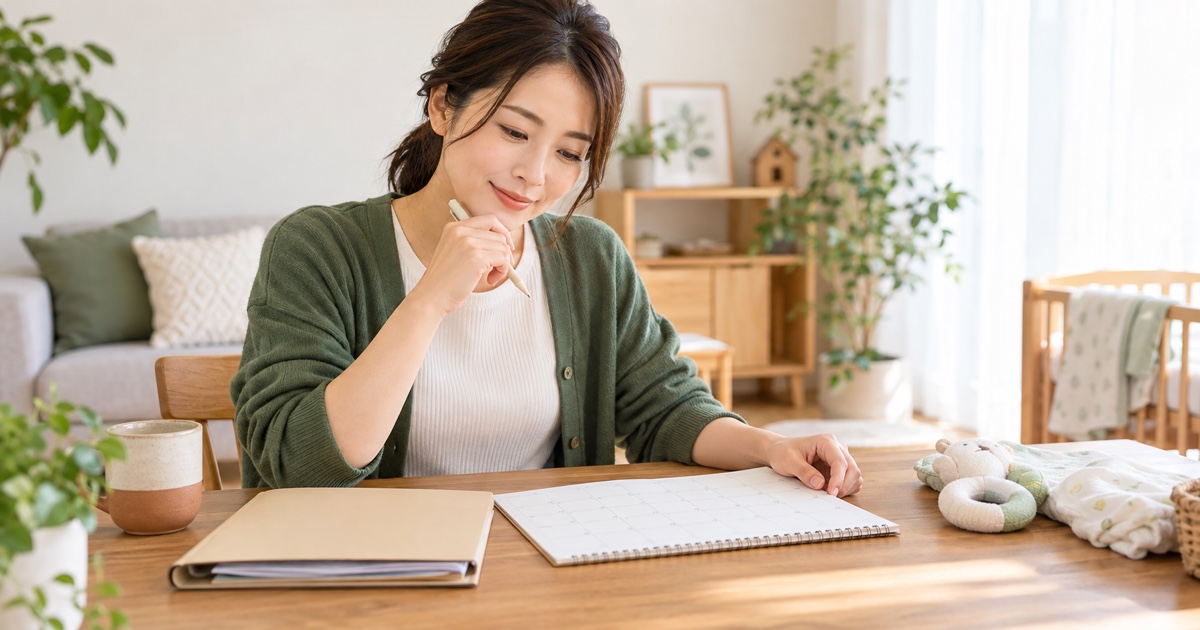 妊娠・出産・育児による失業手当の受給期間延長を確認する母親